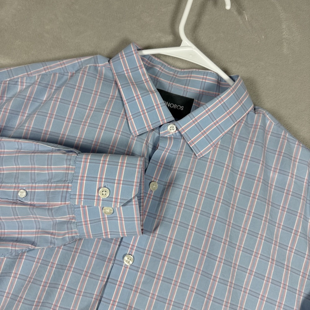 Bonobos Slim Fit Shirt Mens XL Long Sleeve Blue/Pink Plaid Button Up Cotton Slim